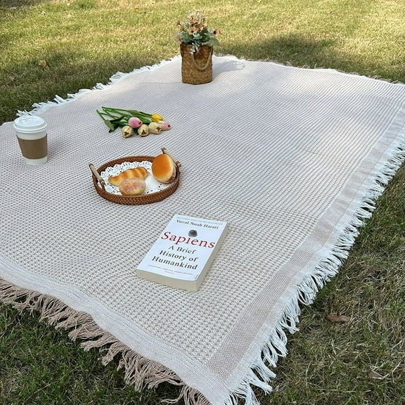 1pc Ins Style Picnic Mat, Outdoor Moisture-Proof Blanket-130x180cm Coffee White