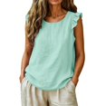 thumbnail image 2 of Women's Cotton Linen Ruffle Sleeve Tank Tops Summer Casual Round Neck Sleeveless Blouse (XXL,Mint Green), 2 of 9