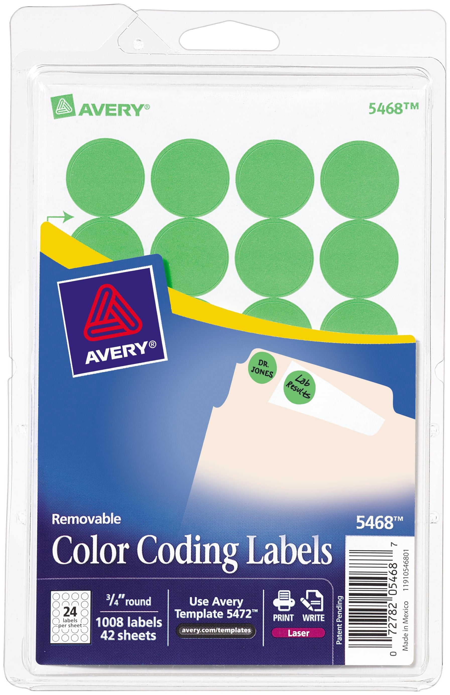 Avery Print/Write SelfAdhesive Removable Labels 1008/PkgNeon Green