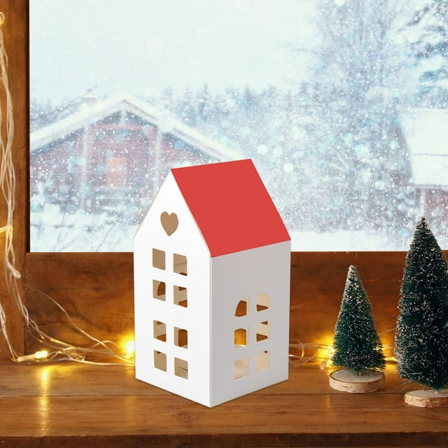 Feltree Boîte d'Emballage Cadeau de Noël Creux Petit Toit Blanc Rouge Boîte en Papier Festive Toit Rouge
