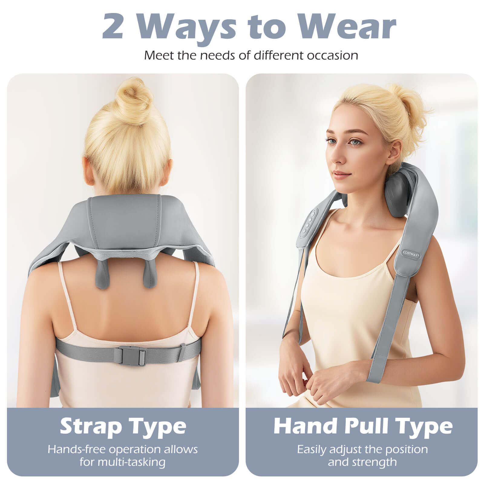 Costway Neck Shoulder Massager with 2 Heating Levels & Adjustable Intensity Gray