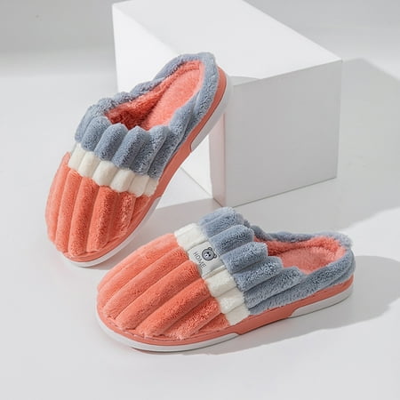 

Daznico Slippers for Women Couples Women On Furry Plush Flat Home Winter Round Toe Keep Warm Stripe Print Slippers Shoes Womens Slippers House Slippers for Woman(Color:B Size:6)