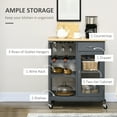 thumbnail image 5 of Homcom Rolling Kitchen Island with Storage,Kitchen Cart with 4-Bottle Wine Rack,Bar Cart with Stemware Holder,Shelves,Drawer and Cabinet,Gray,Grey Engineered Wood Furniture Dining Kitchen Islands, 5 of 9