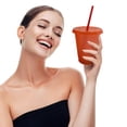 thumbnail image 4 of Advancent Vaso para beber con tapa y pajita Botella reutilizable de plástico PP PP para batido de jugo de café de bebida fría Mostrada Naranja 480ml Advancent HA007952-07, 4 of 6