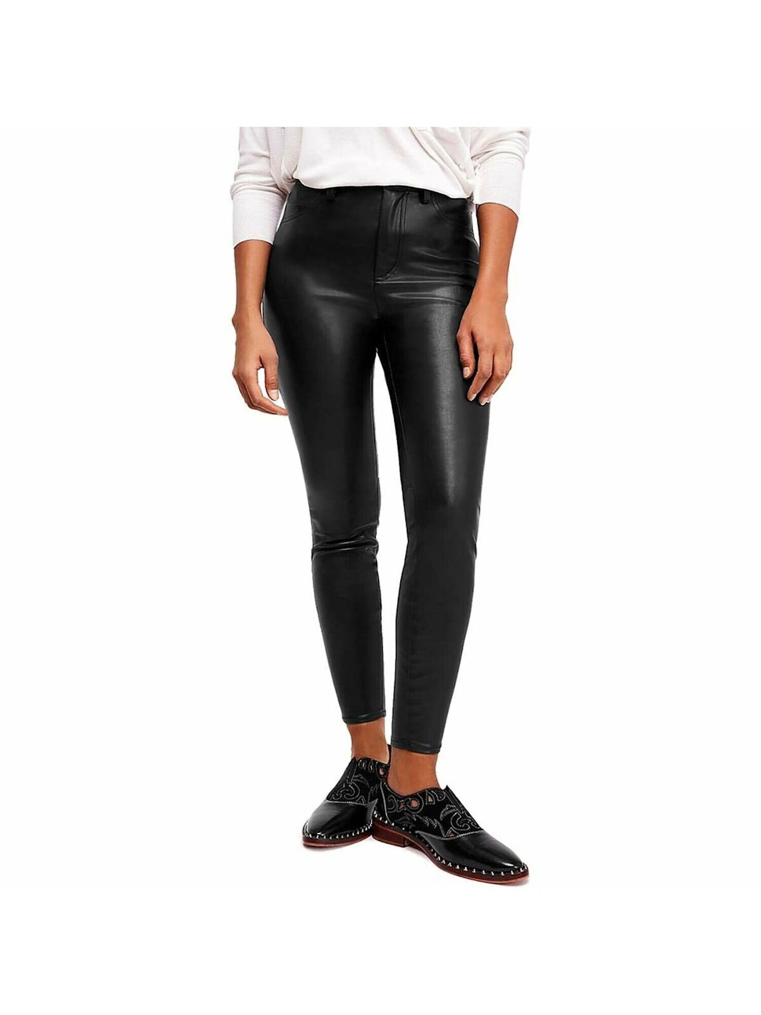 FREE PEOPLE Womens Black Faux Leather High Rise Skinny Pants Size 26 ...