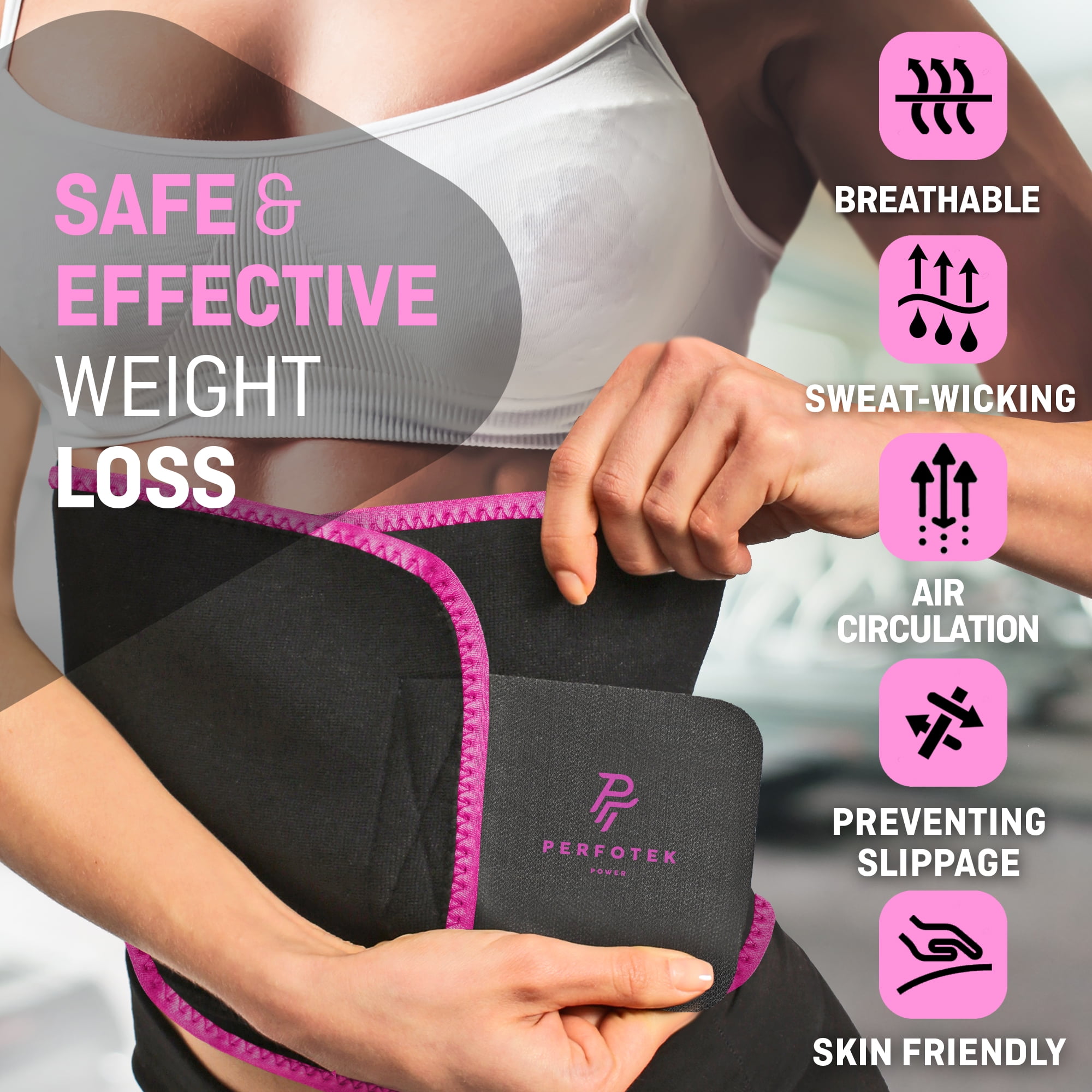 2 Pack Pink Waist Trimmer Belt by 10xSWEAT - Weight Loss Wrap - Stomach Fat  Burner - Low Back and Lumbar Support with Sauna Suit Effect - Best
