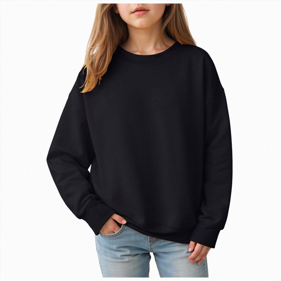 Nwiuh Girls Oversized Crewneck Sweatshirts Kids Fleece Pullover Tops | Fashion Clothes,Kids Long Sleeve Sweatshirts,Girl Sweaters,2026 New Fall Sweatshirts (Black, 9-10 Years)