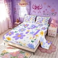 thumbnail image 2 of Meiyoeat Kawaii Colorful Flower J Letter Full Size Sheets for Women Girls, Purple Girly Bed Sheets, 4-Piece, 2 of 5