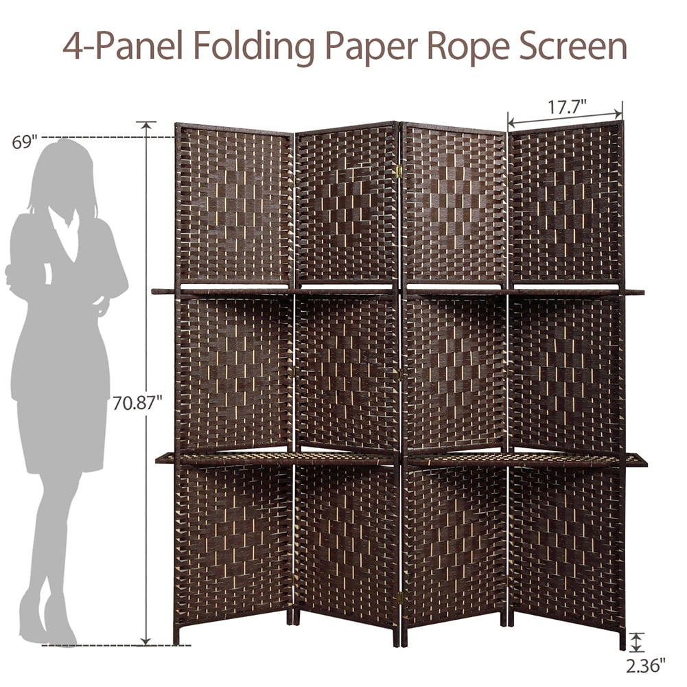 Kadyn 4 Panel Office Divider with 3 Clever Shelves for Home, Outdoor/Indoor Wall Divider and Folding Privacy Screens for Office, Dark Brown Kadyn 4 Panel Office Divider with 3 Clever Shelves for Home, Outdoor/Indoor Wall Divider and Folding Privacy Screens for Office, Dark Brown