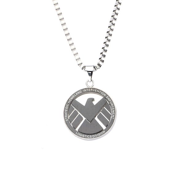 Men's Stainless Steel S.H.I.E.L.D Logo Pendant, 24 Chain