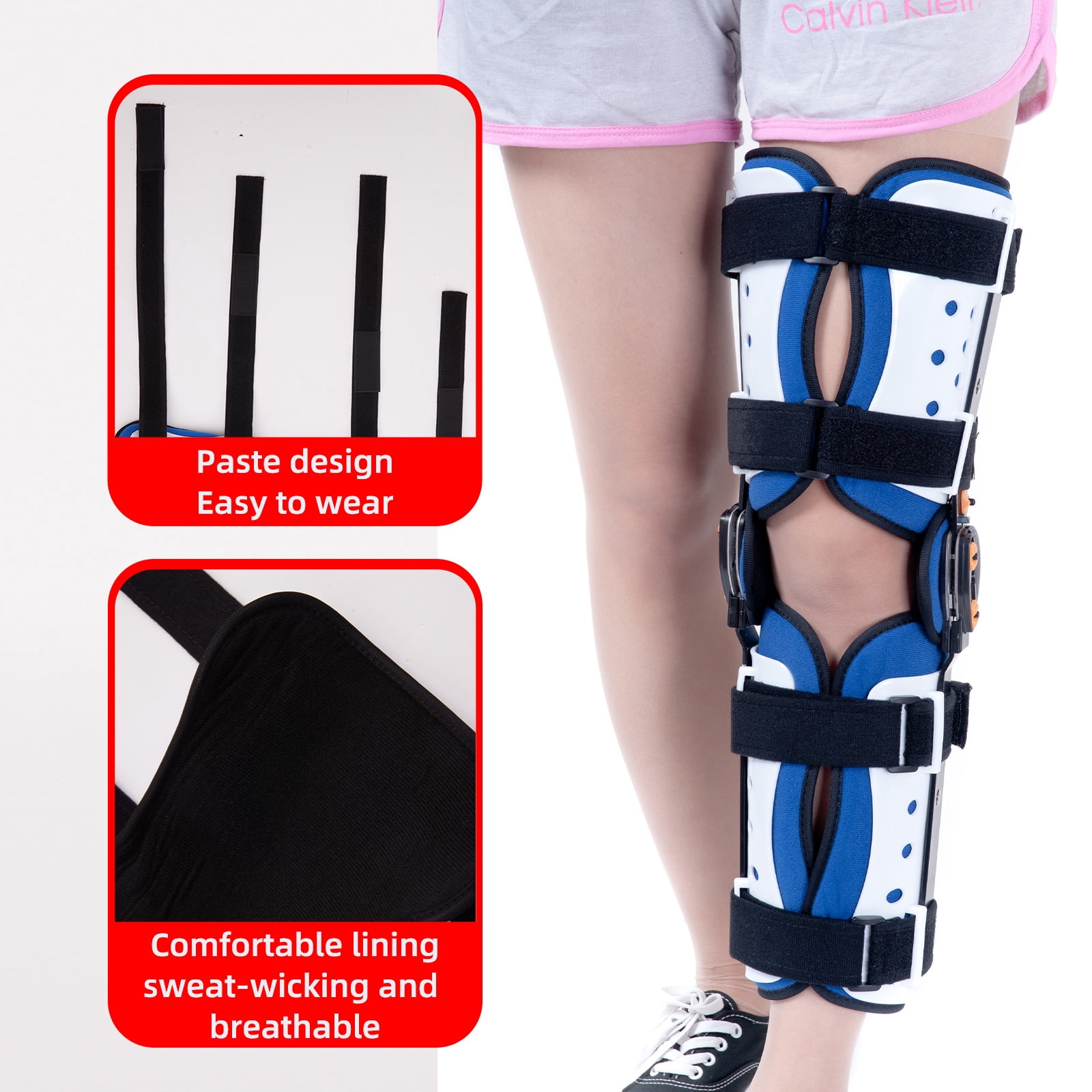 GHORTHOUD Hinged ROM Knee Brace Post Op Knee Support Adjustable Knee Immobilizer with Side Leg Stabilizers