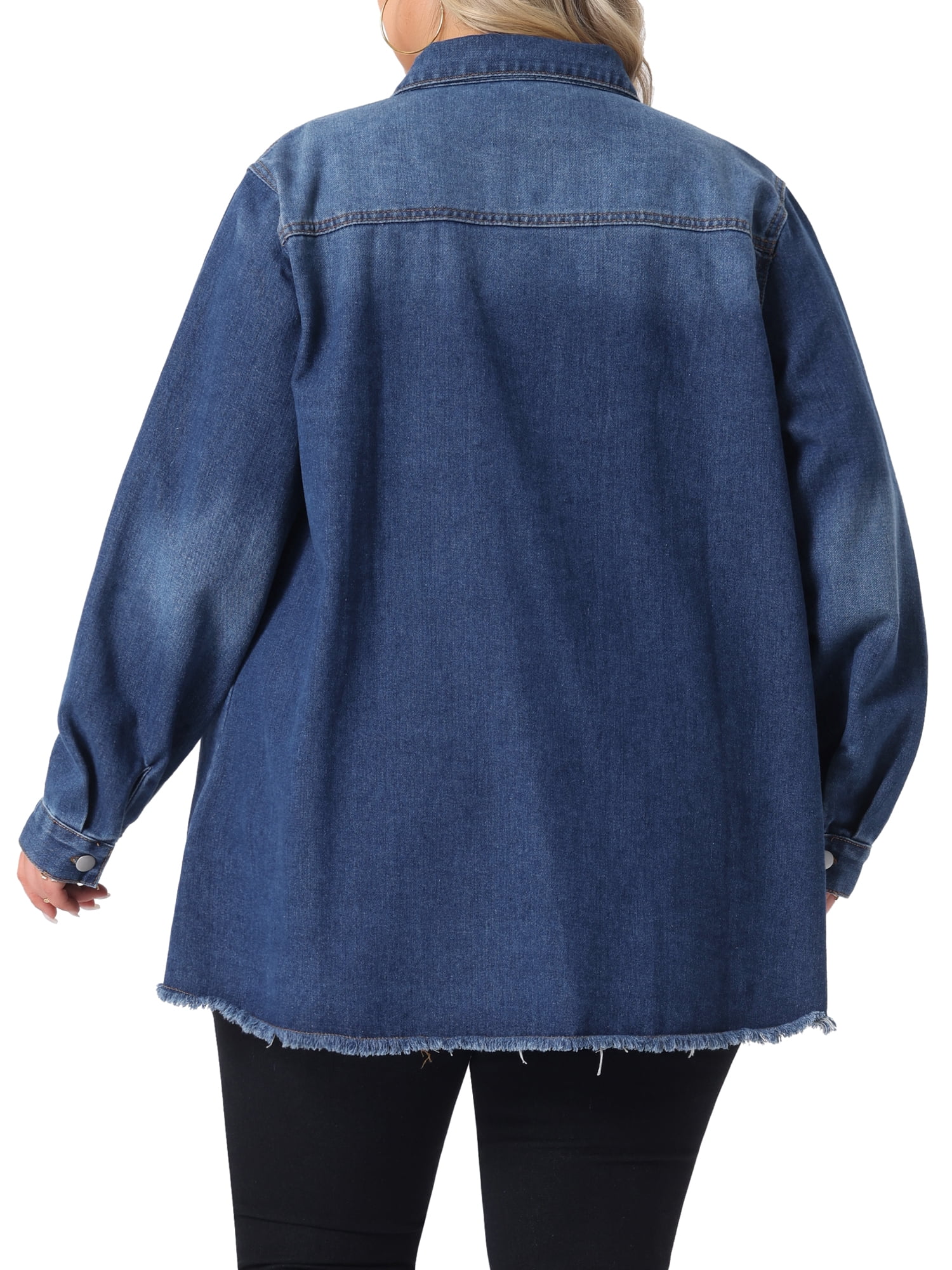 DARING DIVA Women's Plus Size Button Down Long Distressed Denim Jacket 4X Dark Blue