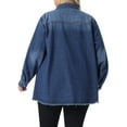 thumbnail image 4 of DARING DIVA Women's Plus Size Button Down Long Distressed Denim Jacket 1X Dark Blue, 4 of 6