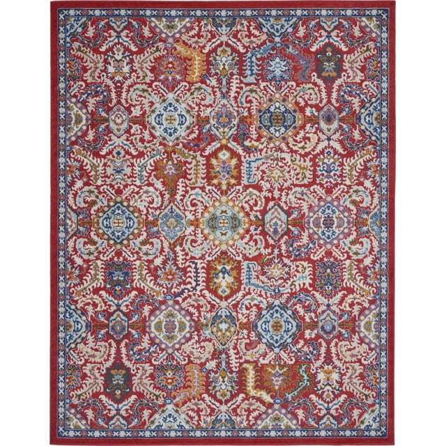 homeroots home decor 385647 8’ x 10’ Red and Multicolor Decorative Area Rug