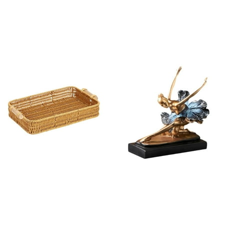jicheng Woven Fruit Baskets and Ballet Dancer Ornament Figure Ballerina Girls Statue Gift Desk Ballerina Girls Figurine for Fireplace Restaurant Decorating as Snack Serving Bowl Fruit Basket