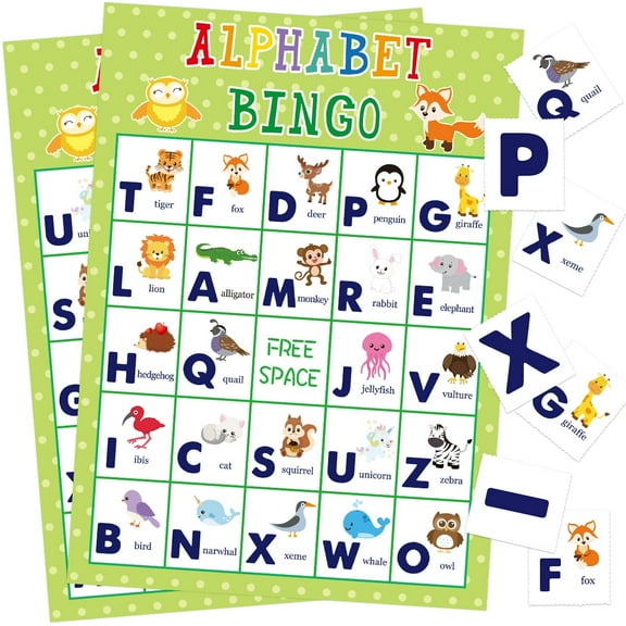 Animal Bingo Game for Kids Toddler Alphabet Bingo Cards Letter Learning Game School Classroom Home Birthday Party Supplies 24 Players