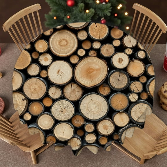 RKSupls 60 Inch Round Tablecloth, Wood Log Slice Polyester Table Cover - Soft, Stain Resistant & Washable Decor for Wedding, Party, Holiday, Home Dining