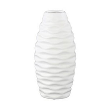 UTC21406 Ceramic Round Bellied Vase with Embossed Wave Design SM Matte Finish White