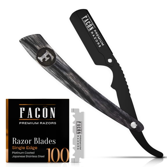 100 BLADES   Facón Professional Wooden Straight Edge Barber Razor - Salon Quality Cut Throat Shavette
