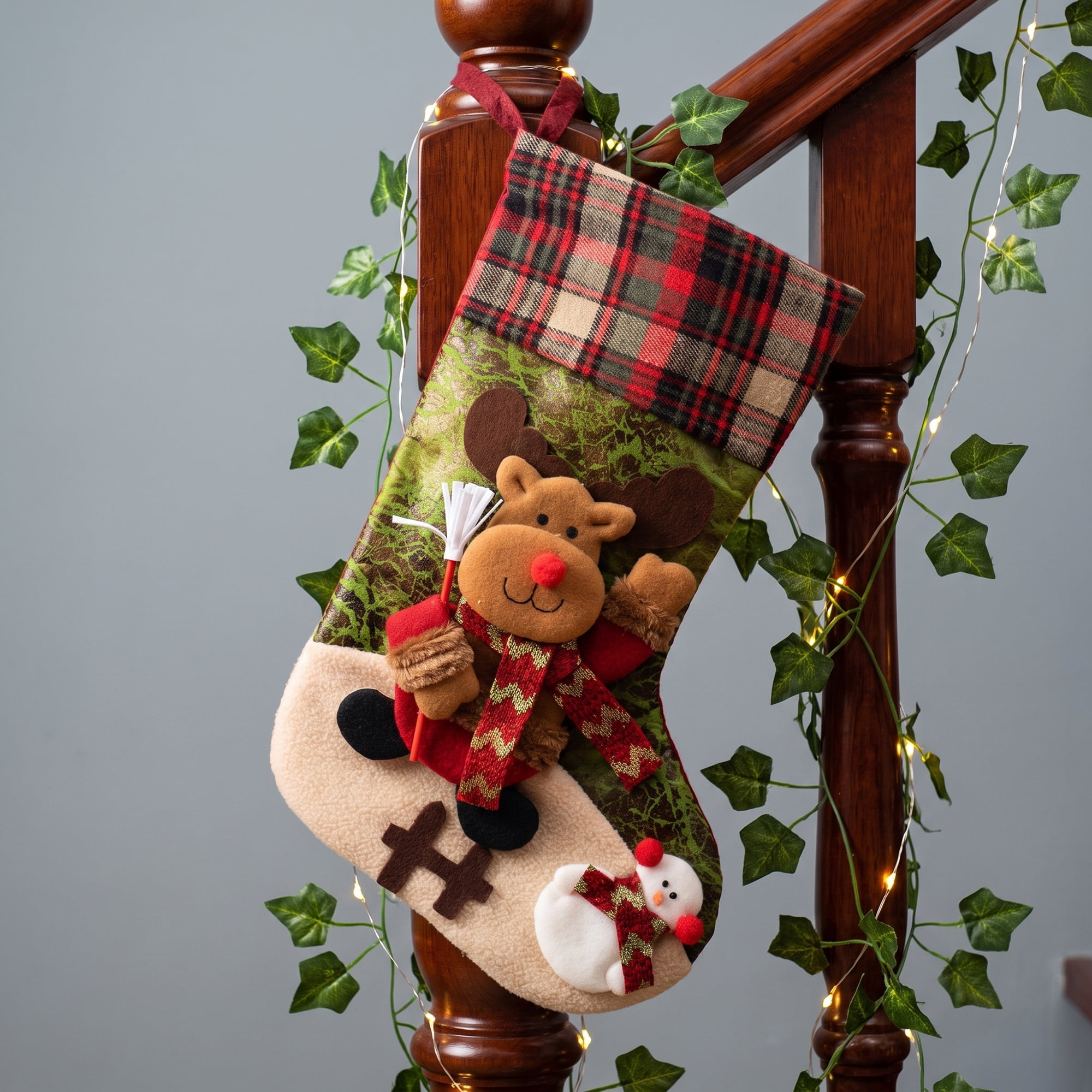 Unique Bargains Adorable Mascot Christmas Stockings Cozy Winter Living Accents Green Deer 18"