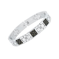 Men's Stainless Steel .20cctw White Diamond Black Carbon Fiber Inlay Cross Link - Mens Bracelet, 8.5"