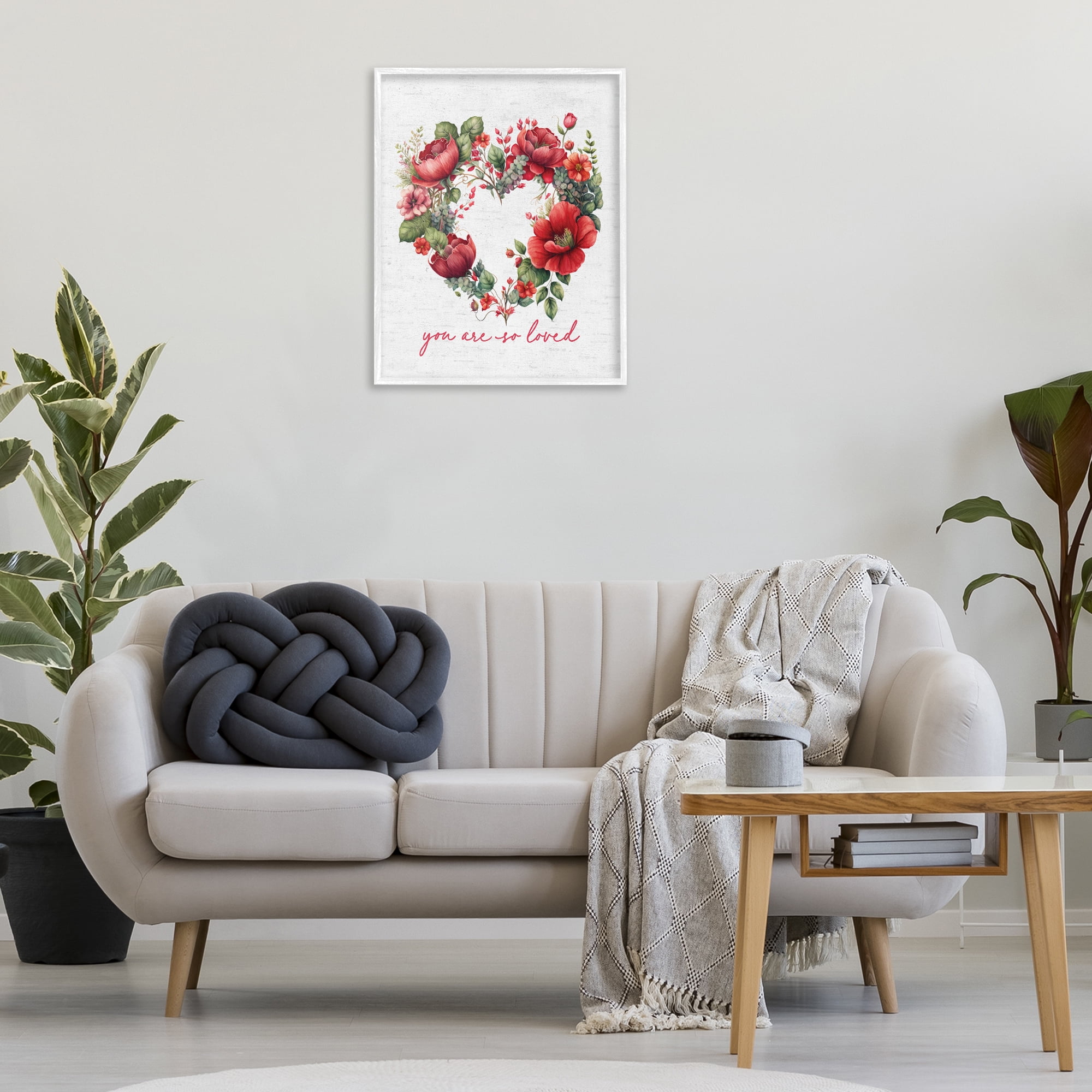 Stupell Industries Loved Heart Wreath Botanical & Floral Painting White Framed Art Print Wall Art, 24 x 30