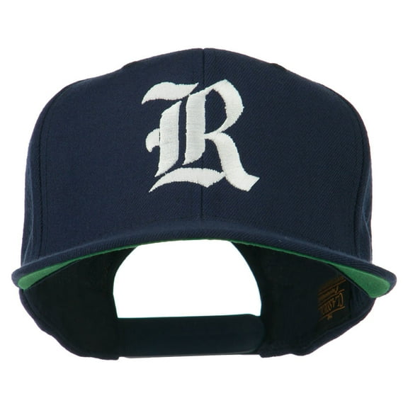 Old English R Embroidered Flat Bill Cap - Navy OSFM