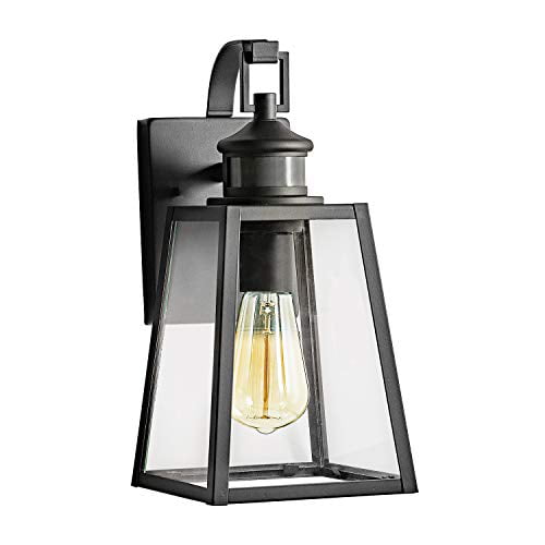 MOTINI Outdoor Wall Lantern with Motion Sensor, 1-Light Dusk to Dawn  Exterior Wall Sconce Light Fixture in Black Finish with Clear Glass for  Porch, 
