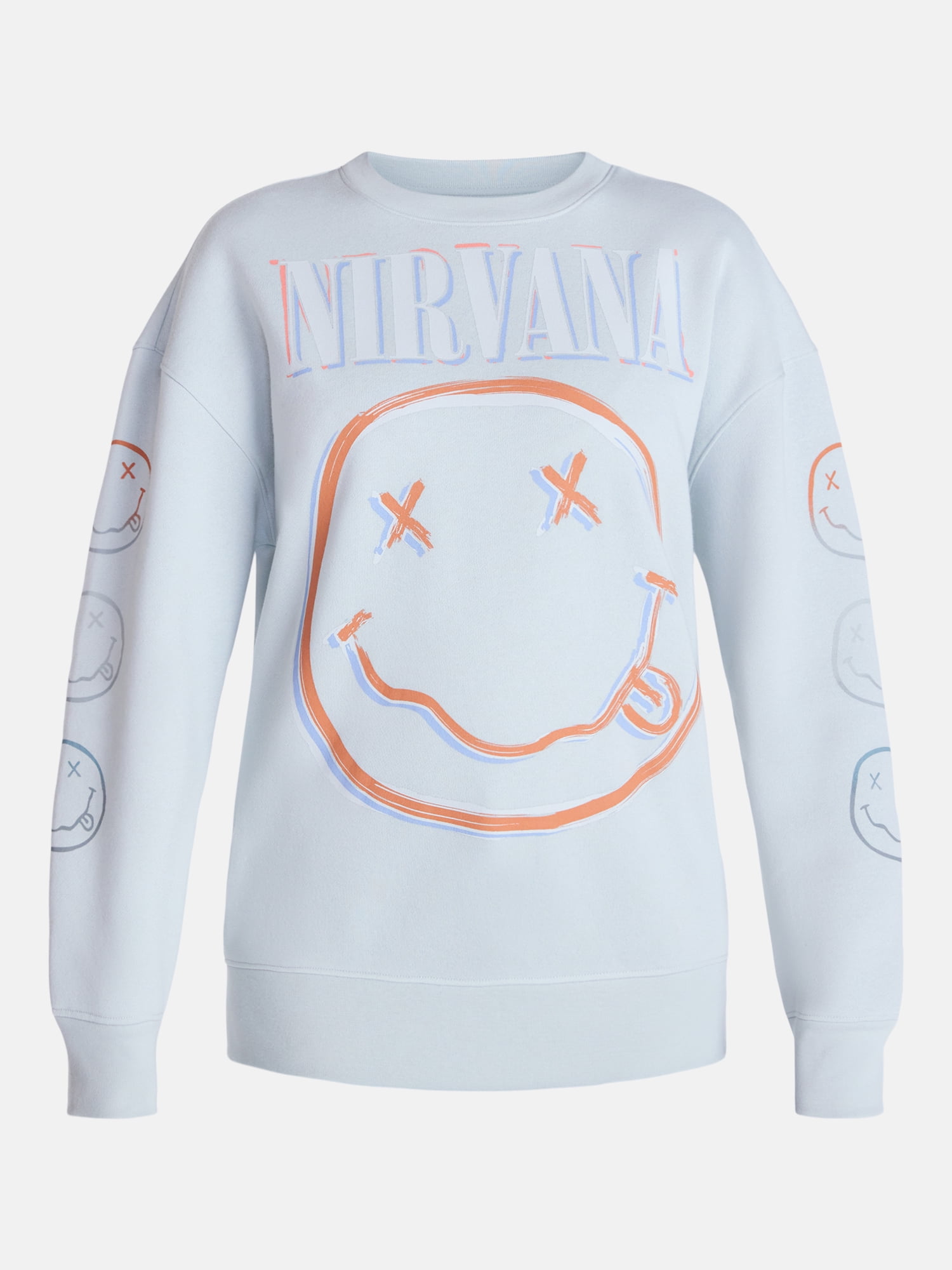 Nirvana Women's Smiley Crewneck Graphic Sweatshirt with Long Sleeves, Sizes XXS-XXL