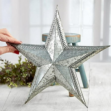 Set Of 2 Embossed Edge Galvanized Tin Barn Stars For Home Decor