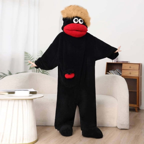 VXARARL Silly Onesie Funny Frog Onesie Plush Fleece Hooded One Piece Pajamas, Cozy Home Loungewear Black XL