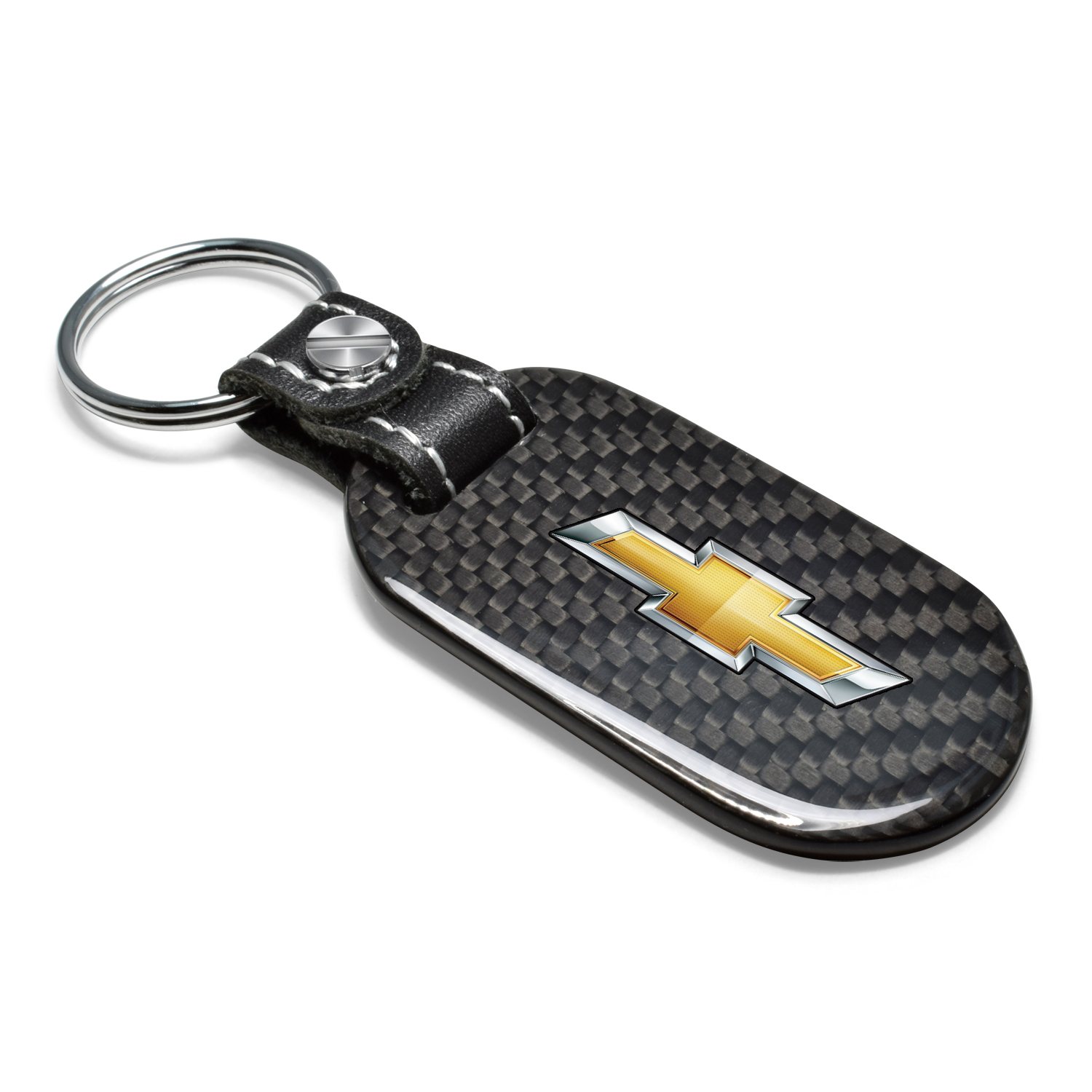 iPick Image for Chevrolet Golden Logo Real Black Carbon Fiber Tag Style Key Chain, Official Licensed