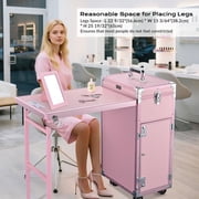 Byootique Nail Desk Mobile Station Rolling Makeup Train Case Manicure Table with Telescopic Handle, Pink