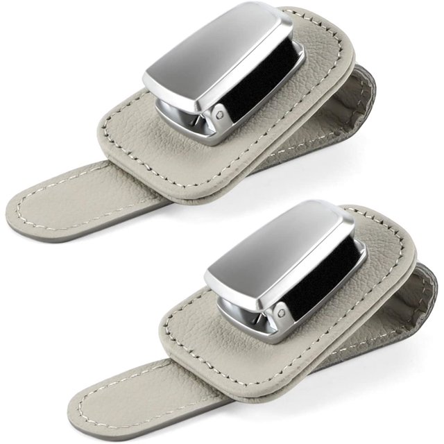 Paquete de 2 soportes para gafas de sol para coche, Clip para gafas de sol de cuero y Clip para tarjeta de billete, soporte para gafas de coche ER