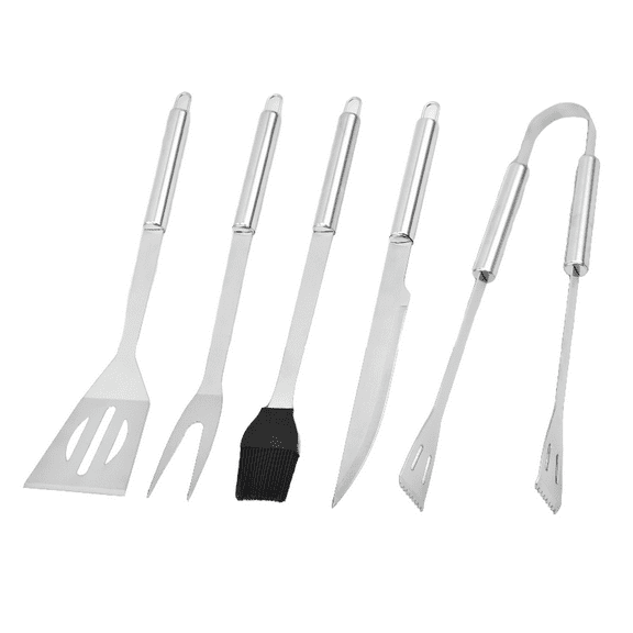 Complete 5Pcs BBQ Tools Set, Grill Accessories with Spatulas, Fork, Brush