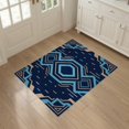 thumbnail image 3 of ODIKA 3'x5' Navy Blue Art Geometric Diamond Washable Area Rug Stepped Border Design With Hexagonal Centerpiece And Corner Accents for Hallway, Laundry Room, Non-Slip, Flatweave, Easy Care, 3 of 7