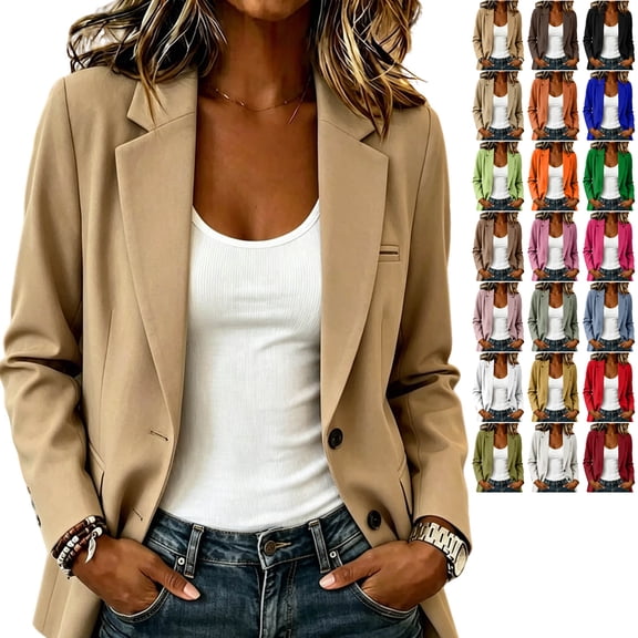 TGSLY Women's Long Sleeve Blazers Lightweight Soft Notched Lapel Open Front Single Breasted Button Business Coat Dressy Casual Solid Color Work Suits Jackets M