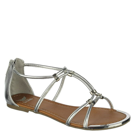 Silver Studded Rhinestone Criss Cross Flat Sandals