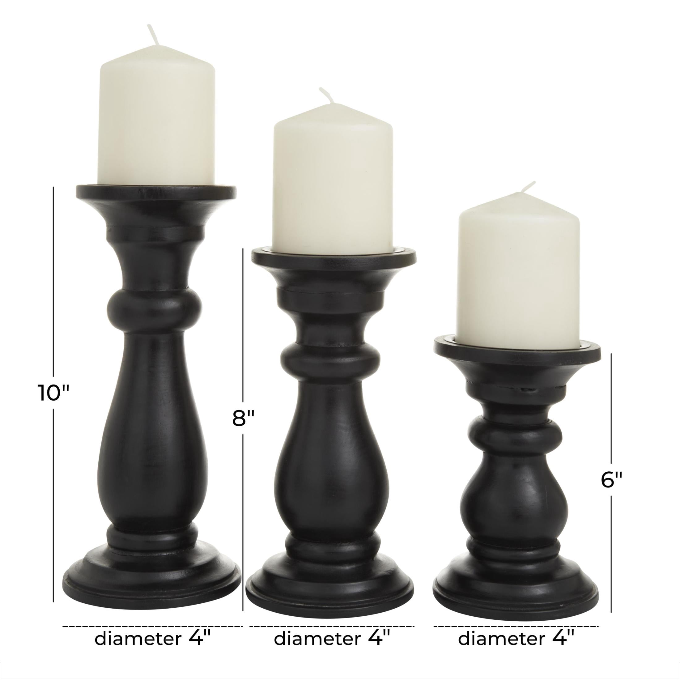 DecMode 3 Candle Black Mango Wood Turned Style Pillar Candle Holder, Set of 3