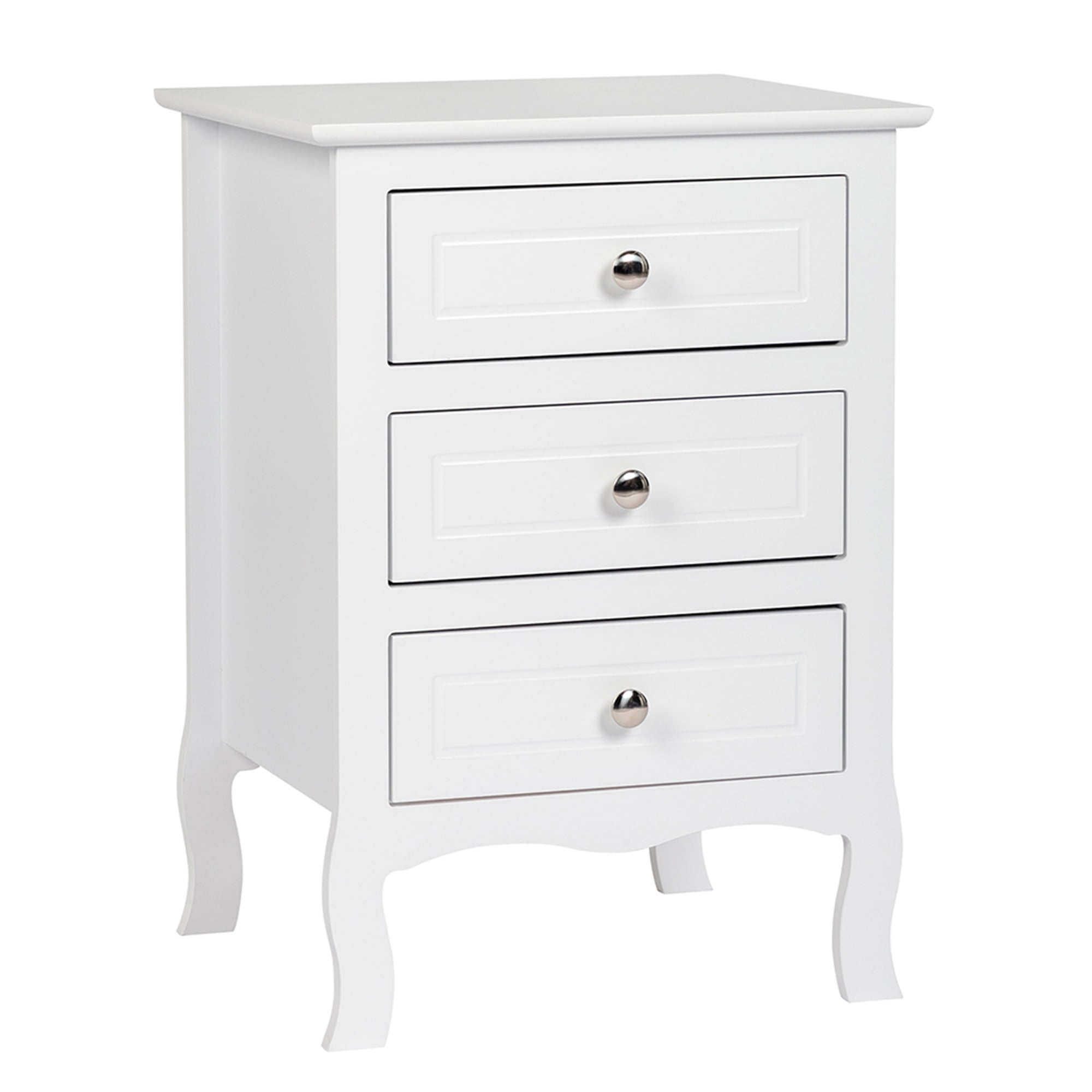 Kadyn White Nightstand Side Table with 3 Drawers, Farmhouse Style Bedside Storage Chest Table , Wood End Table Decorative Table, Solid Wood Curved Legs, Living Room Decorative Furniture Kadyn White Nightstand Side Table with 3 Drawers, Farmhouse Style Bedside Storage Chest Table , Wood End Table Decorative Table, Solid Wood Curved Legs, Living Room Decorative Furniture