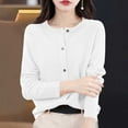 thumbnail image 6 of Women's Solid Color Long Sleeve Round Neck Button Up Sweater Tops S Cardigans for Casual Daily Wear Business Office and Travel Fashion Essential Gift for Women | CSEONE,White L, 6 of 8