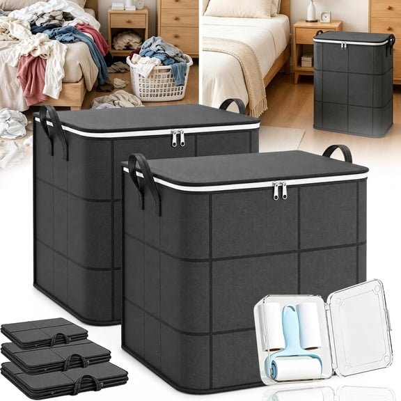 210L XXL Foldable Storage Bag with Reinforced Handles - Upgraded Large Capacity Spacious Moving Storage Bin, Zippered Fabric Giant Storage Bags for Quilts Bedding Sweaters, Moving Day
