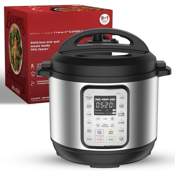 Duo Plus 9-in-1 Multicooker, Pressure Cooker, Slow Cook, Rice Maker, Steamer, Sauté, Yogurt, Warmer & Sterilizer, Includes App With Over 800 Recipes, Stainless Steel, 6 Quarts