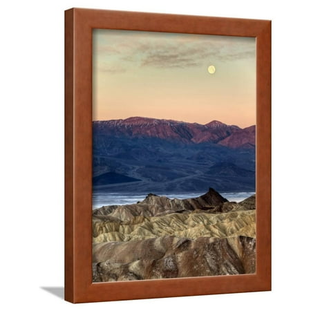 Sunrise Death Valley National Park USA, California, Death Valley National Park. Moonset at Sunrise from Zabriskie Point Framed Print Wall Art By Ann Collins ()