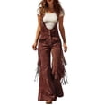 thumbnail image 2 of Western Overalls for Women, Suede Fringe Wide Leg Jumpsuit, Vintage Cowgirl Outfit for Casual Wear and Western Parties Wine, 2 of 9