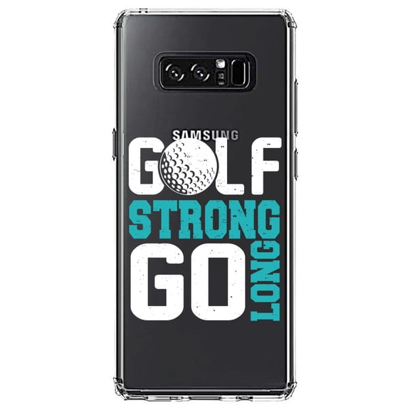 DistinctInk Clear Shockproof Hybrid Case for Samsung Galaxy Note 8 - TPU Bumper Acrylic Back Tempered Glass Screen Protector - Golf Strong Go Long