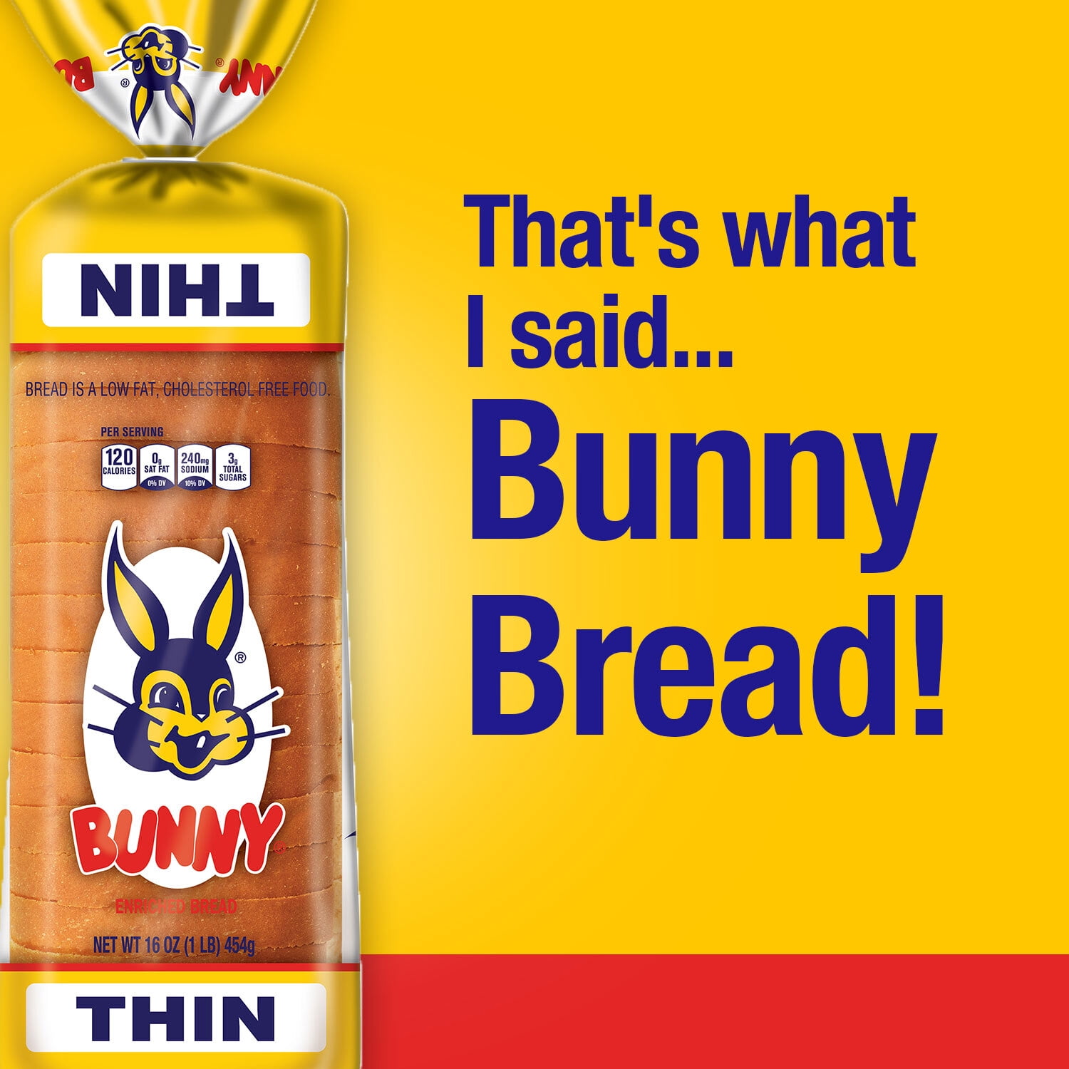 Bunny Bread Thin Sliced, Enriched Sliced White Bread, 16 oz Loaf