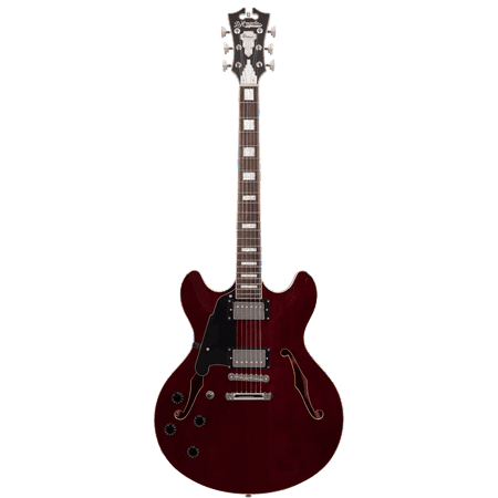 D'Angelico Premier DC Semi-Hollow Lefty Electric Guitar w/ Stop-Bar Tailpiece - Trans Wine