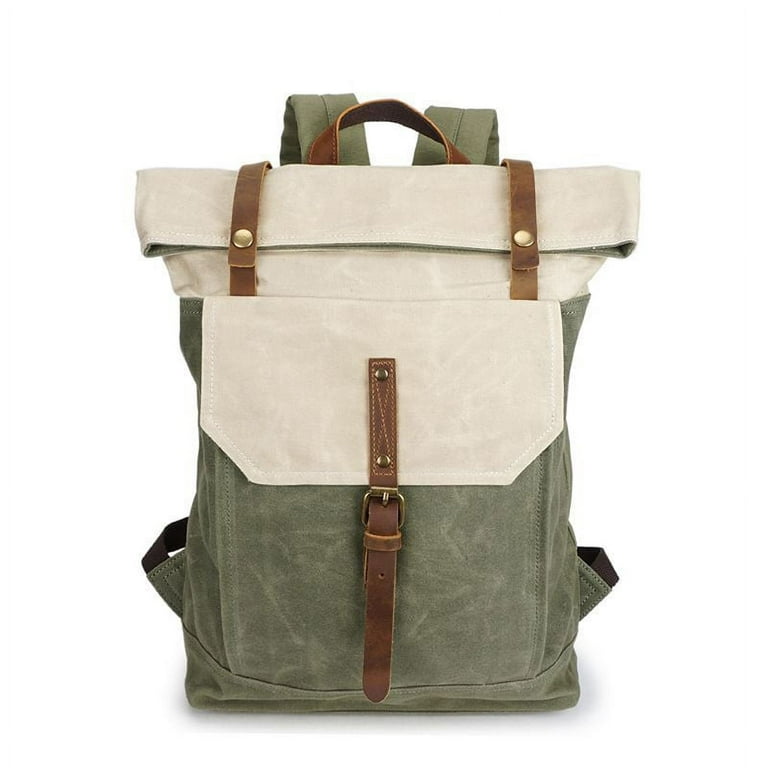 Wax Canvas - Leather Camping Backpack, Green, Brown, Black