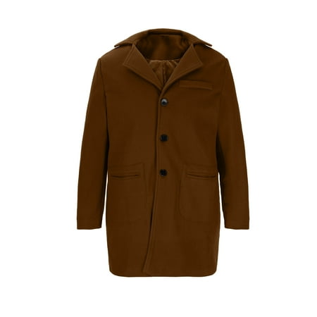 ZCFZJW Men s Trench Coat Wool Blend Slim Fit Top Coat Single Breasted Business Overcoat Loose Regular Fit Cardigan Outwear Coat with Pockets Brown M